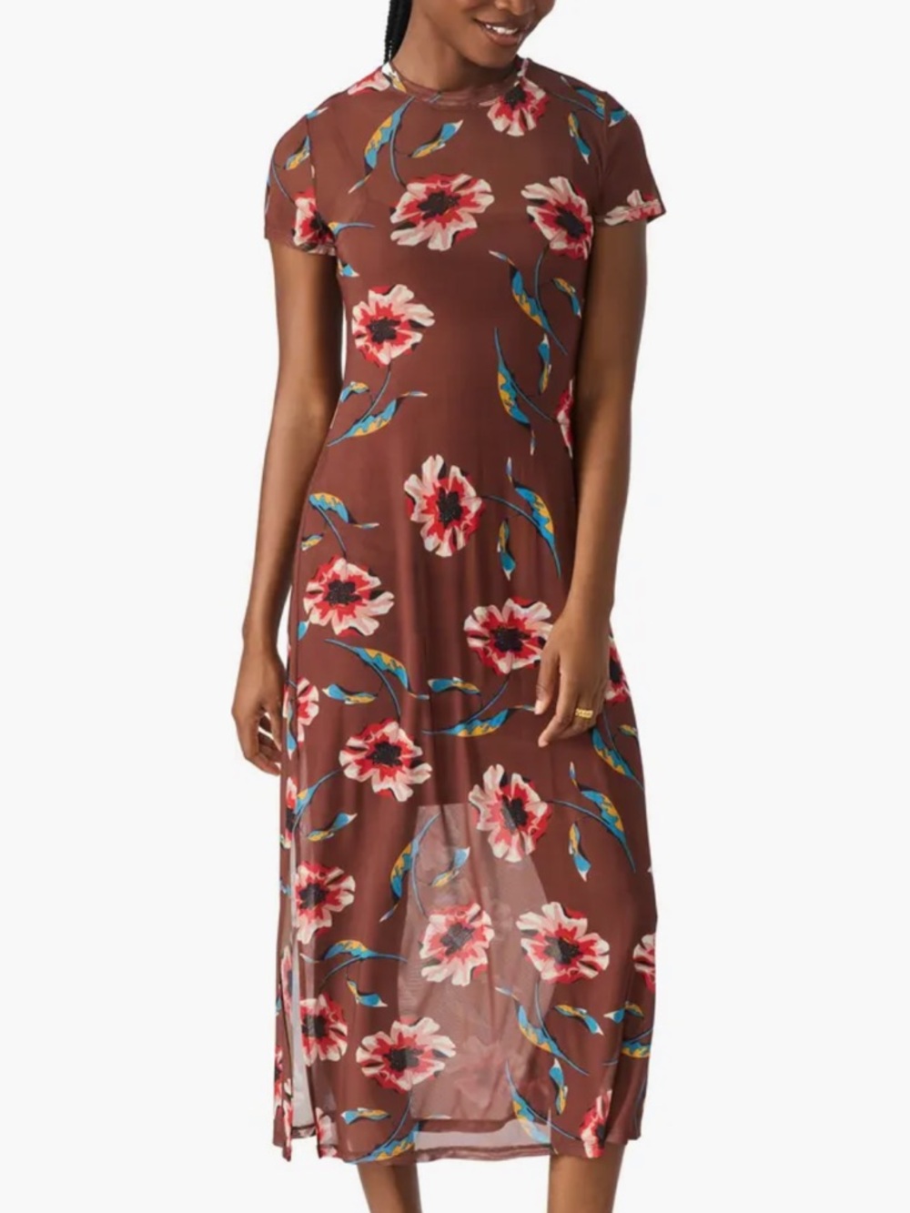 Steve Madden Apparel | Brown Floral Short-Sleeve Midi Dress | Brown | XL NWT
